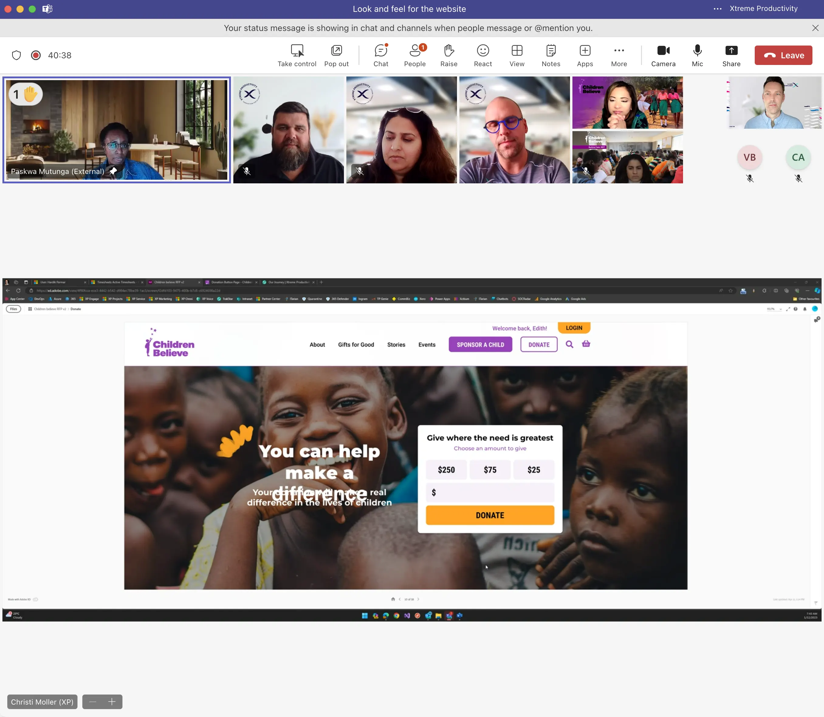 a screen shot of a teams video call.