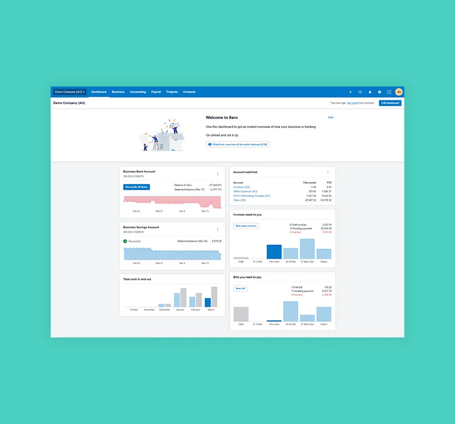 Xero partner for nonprofits - dashboard mockup